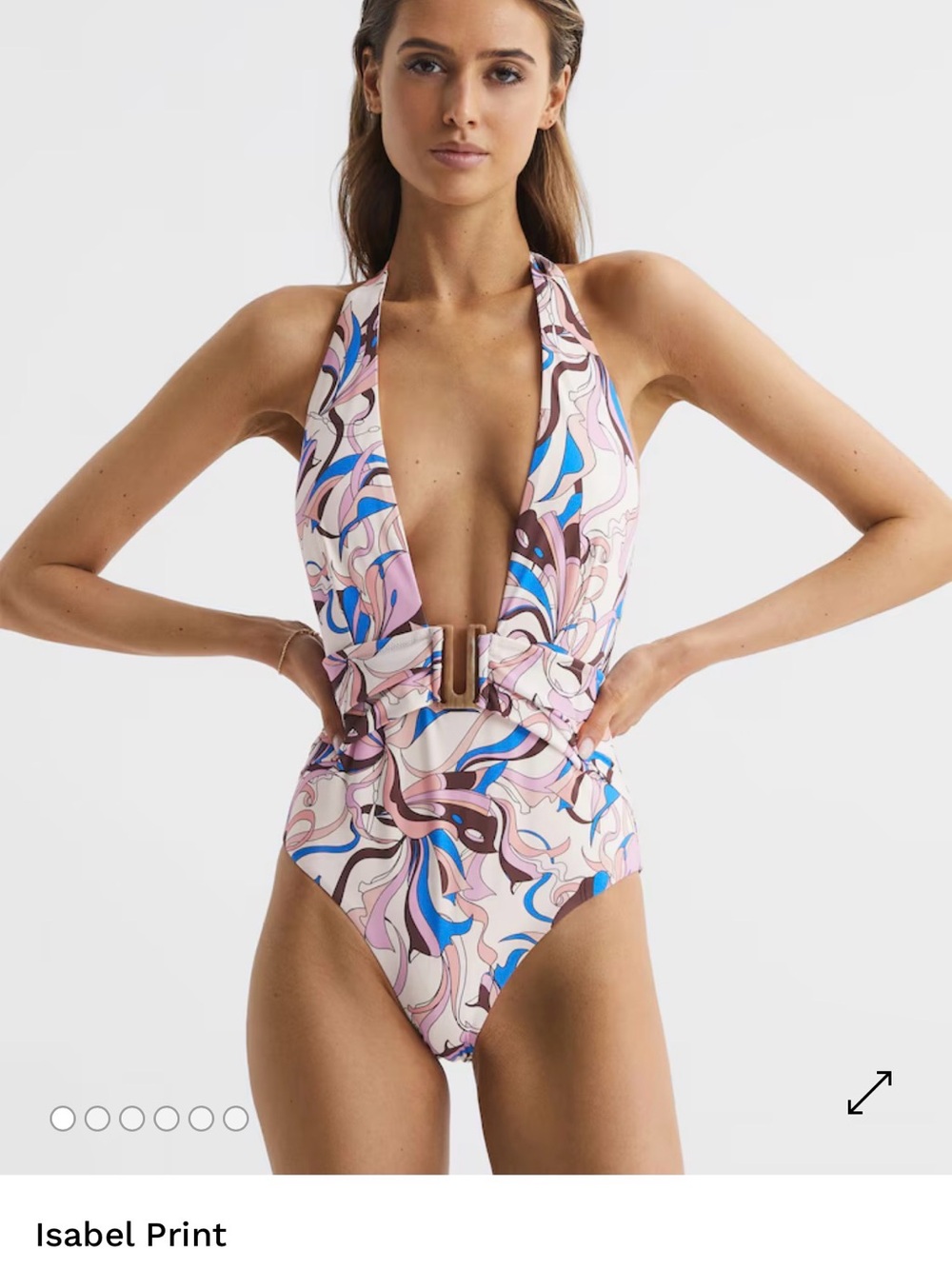 Reiss Isabel Print One-Piece Swimsuit in Pink, Blue, Brown